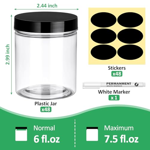 6 OZ Plastic Jars with Lids - Pack of 48 Clear Food-Grade Containers for Storage & Crafting - Variation: Pack of 48, 6 OZ