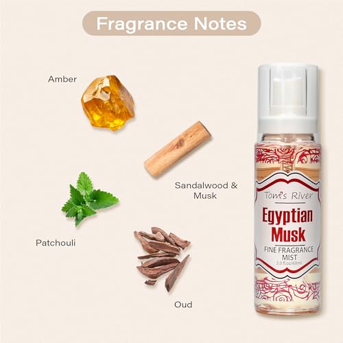 Tom's River Egyptian Musk Body & Hair Mist - 2 Fl Oz Pack of 3 Travel-Friendly