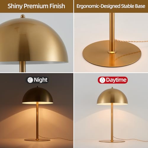 Metal Mushroom Table Lamp - 20.8-Inch Gold Dome Bedside Light