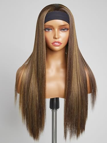 20 Inch Straight Synthetic Headband Wig with Highlights - Brown & 4/27 Variation