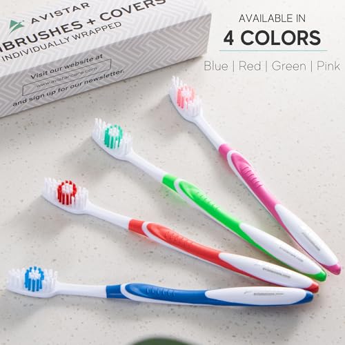 Avistar 104 Pack Mix - Individually Wrapped Med-Soft, Large-Head Disposable Travel Toothbrushes with Covers (4 Colors)