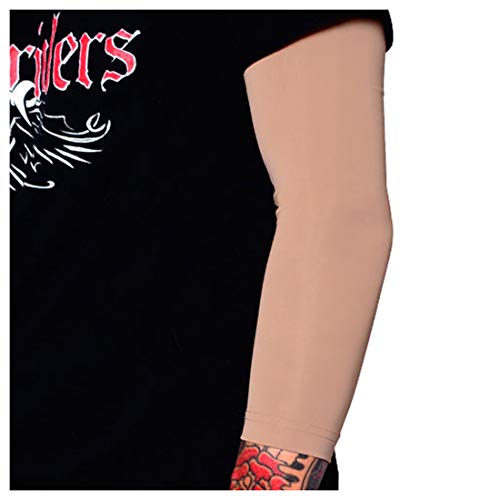 Tat2X Ink Armor Premium 3/4 Arm Tattoo Cover Up Sleeve - No Slip Gripper - U.S. Made - Suntan - ML (single arm/elbow sleeve)