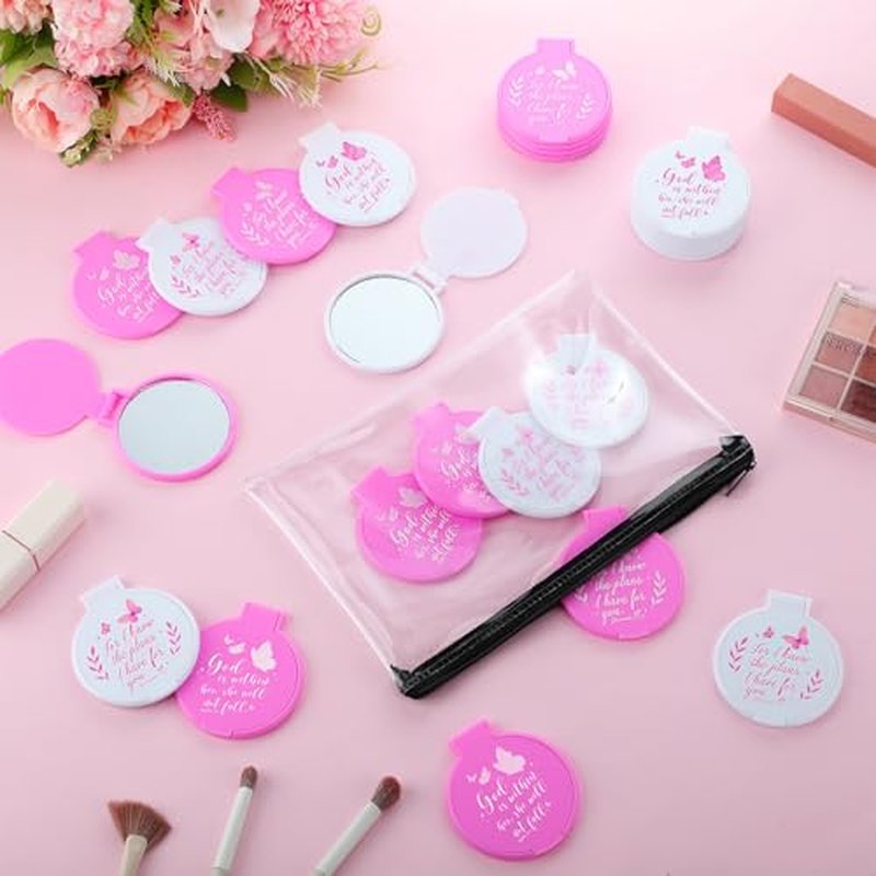 24 Pcs Bible Verse Butterfly Compact Mirrors Bulk Inspirational Christian Pocket Mirror for Women Religious Small Portable Round for Christmas Church Gifts Birthday Party Favors Pink White