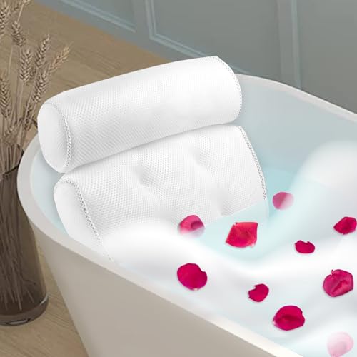 White Bath Pillow for Tub - Non-Slip, Extra-Thick Support Cushion for Head, Neck & Shoulders