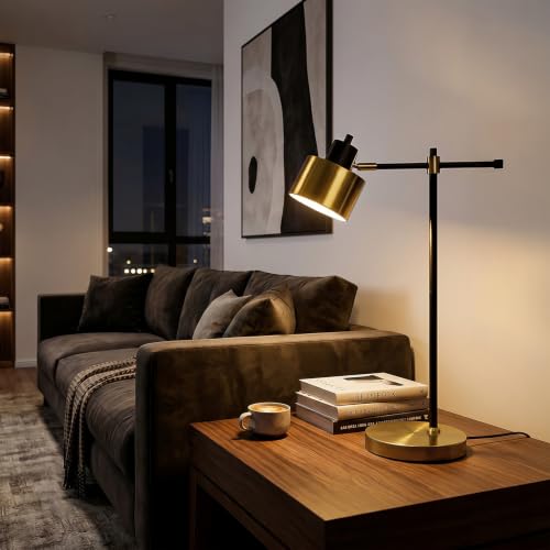 Black and Gold Modern Desk Lamp with Adjustable Reading Light - Metal Table Light for Home Office & Living Room