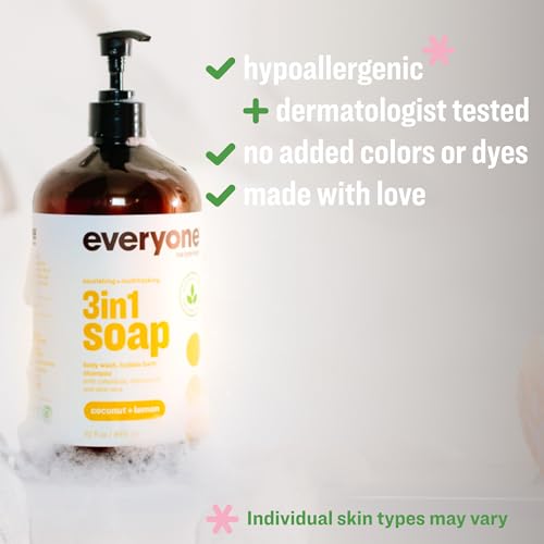 Everyone 3-in-1 Coconut & Lemon Body Wash, Bubble Bath & Shampoo 32oz Pack of 2 - Hypoallergenic & Eco-Friendly