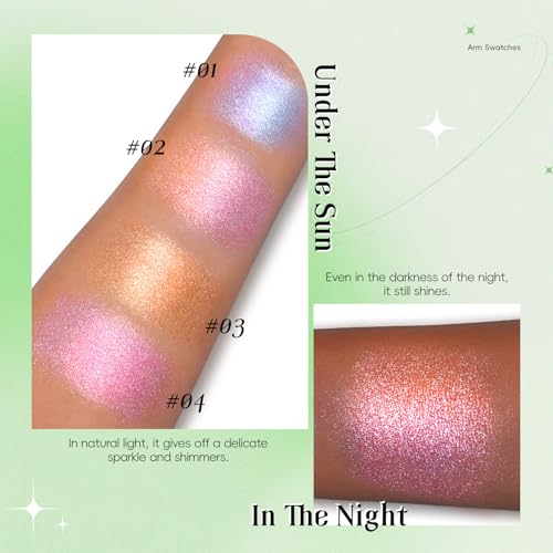 Face Highlighter Palette, Lunar Glow Highlighter Powder Makeup, Chameleon Glitter Shimmer Body Cheek Eye Highlighter, Multichrome Sparkle Holographic Color Shifting Silky Creamy Illuminator#02