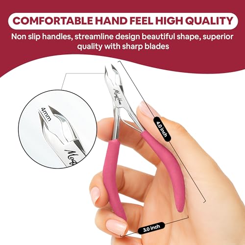 Pink Professional Cuticle Nippers 2 Pack - No Slip Grip & Travel Case