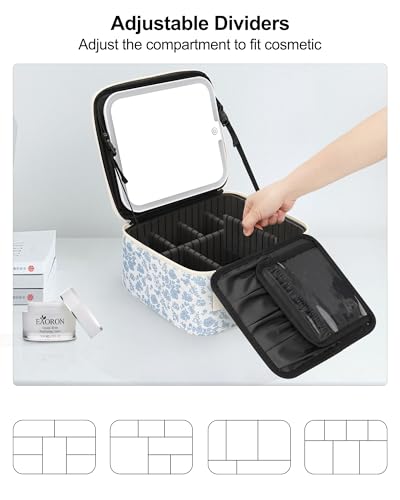 Small Floral Print Makeup Bag with LED Mirror - Travel Cosmetic Organizer for Women & Girls