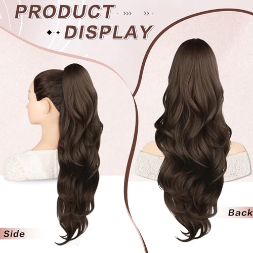 26 Inch Medium Brown Drawstring Ponytail Extension for Women Long Wavy Layered Hair