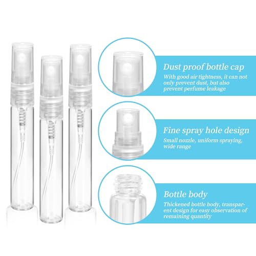 100Pcs 10ml Glass Spray Bottles Refillable Perfume Misters Travel Makeup