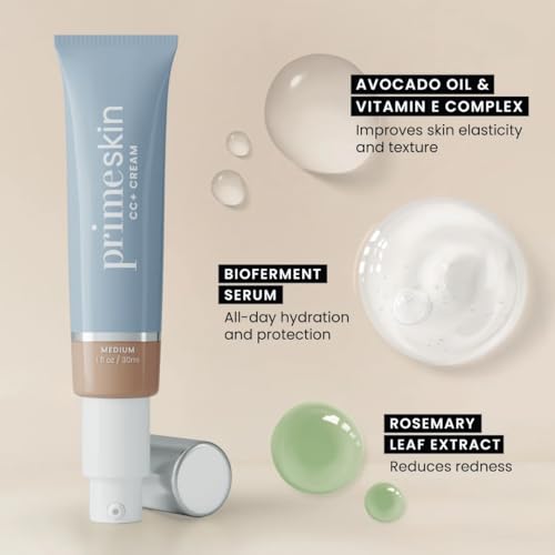 Prime Prometics PrimeSkin CC+ Cream for Mature Women ? Lightweight Liquid-to-Powder Foundation ? Blurs Pores & Covers Age Spots ? Crease-Free, Hydrating & Soft-Matte Finish for Sensitive Skin (Fair)