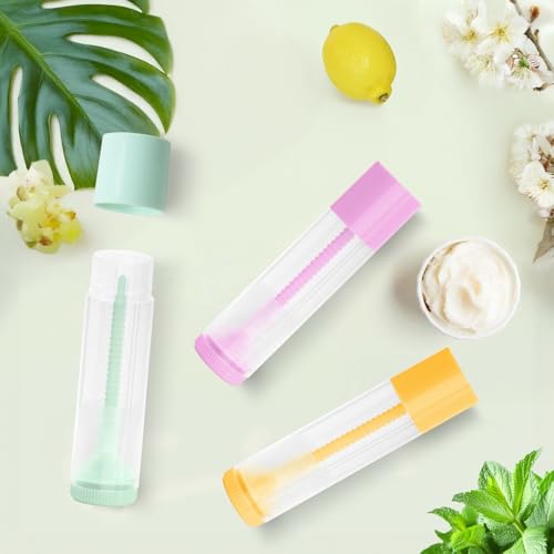 JuLand 50 Pack Empty Lip Balm Containers Bulk 5.5ml - Clear Twist-Up Tubes with Multi-Colored Caps, Refillable Chapstick Tube for DIY Lip Balm Making