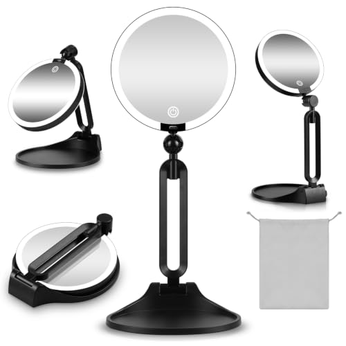 Lighted Makeup Mirror 40X Magnification Foldable Dual-Sided - Black
