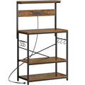 SUPERJARE 31.5 Inch Bakers Rack with Outlets & Microwave Stand, Rustic Brown with Adjustable Middle Shelf