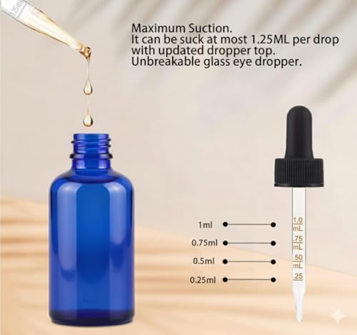 60ml Glass Dropper Bottles Set - Cobalt Blue Cosmetic & Perfume Containers, 20 Pack