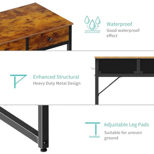 Lufeiya Rustic Brown 39.4 Inch Desk with 3 Fabric Storage Drawers for Bedroom & Home Office