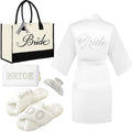 Bridal Gift Set with Tote Bag, Makeup Bag, Robe, Slippers & Hair Clip - Bride to Be Gifts