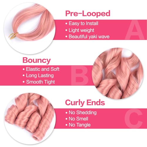14 Inch Pink Mix French Curl Braiding Hair Pre-Stretched 8 Pack Luoyudu