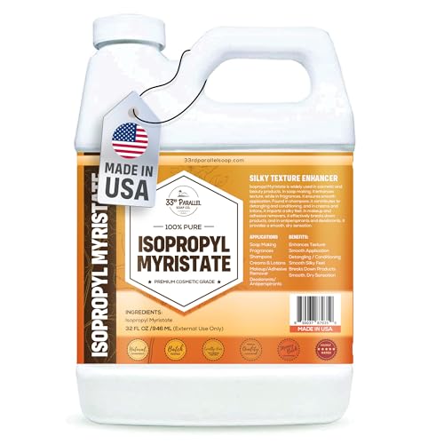 33rd Parallel Soap Co. Isopropyl Myristate 32 oz - Cosmetic Grade for Skin Care & Cosmetics