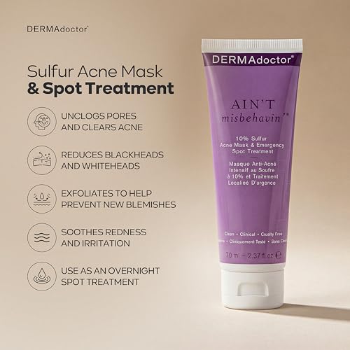 DERMAdoctor Ain¡¯t Misbehavin¡¯ 10% Sulfur Acne Mask, Oil-Absorbing Facial Treatment, 2.3 fl oz