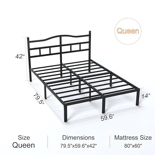 Queen Bed Frame with Headboard - 14 Inch Heavy Duty Metal Platform Bed, Sturdy Steel Slats, Easy Assembly