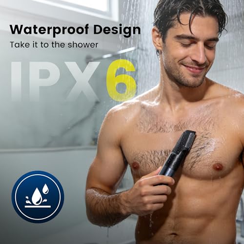 Men's Waterproof Pubic Hair Trimmer with LED Display - Black