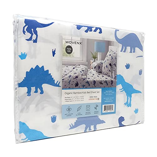 Kids Organic Viscose Bamboo Sheet Set - Dinosaur Full Size Bedding for Toddlers
