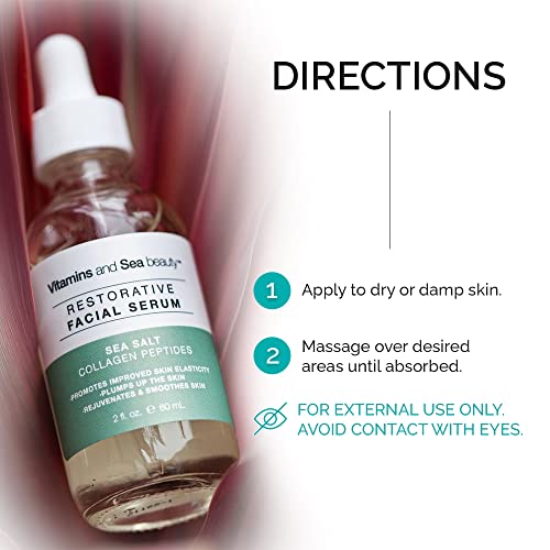 Vitamins and Sea Beauty Sea Salt and Collagen Peptides Serum, Anti-Aging Firming, Plumping, Smoothing Face Serum for Fine Lines and Wrinkles, Sagging Skin, 2 Fl Oz