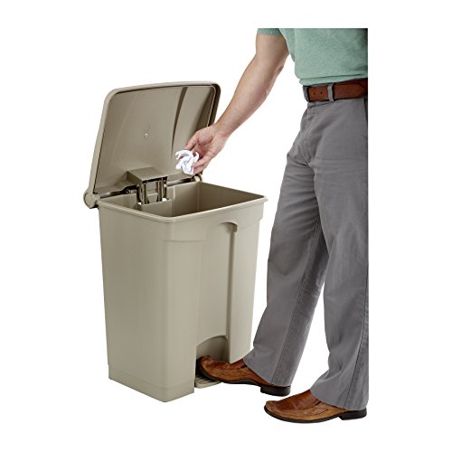 Plastic Step-On Trash Can with Foot Pedal 17 Gallon - Tan