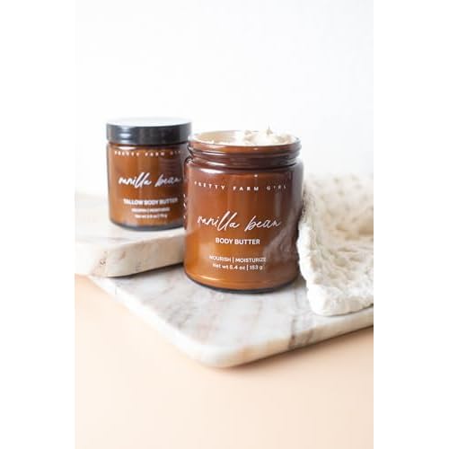 Pretty farm girl Vanilla Bean + Tallow Body Butter - Nourish, Sooth, and Moisturize - Lightly Whipped - All Skin Types - Full Body Use - Vanilla Scent, 5.4oz