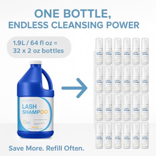 ISLA & FONTANE Lash Shampoo ? Hydrate Blue 64 fl oz | Moisturizing Lash Foam Cleanser for Extensions | Silk Protein & Hyaluronic Acid | Oil-Free Lash Bath | Lash Shampoo Bulk for Salon Use & Home Use