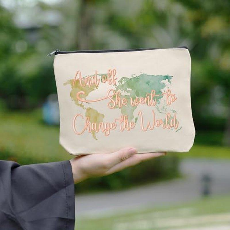 Graduation Gifts for Her Makeup Bag Travel Cosmetic Bag And Off She Went to Change the World Graduation Gift for Daughter Granddaughter Farewell gifts for Coworkers Friends03
