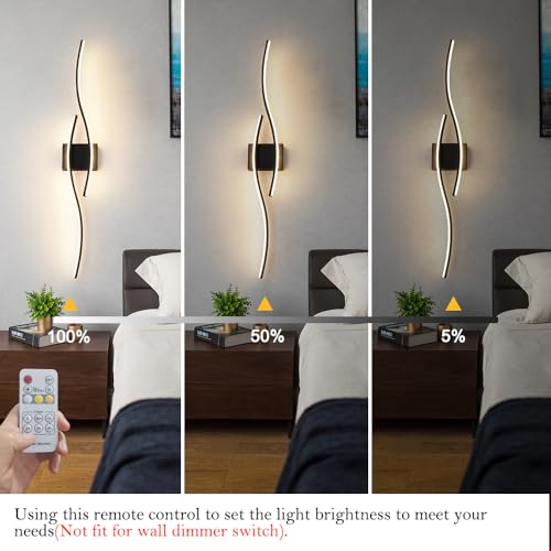 Daunton 40.5in Hardwired Black Wall Sconce Set of 2 with Remote, Dimmable LED, 3-CCT, Memory & Timer