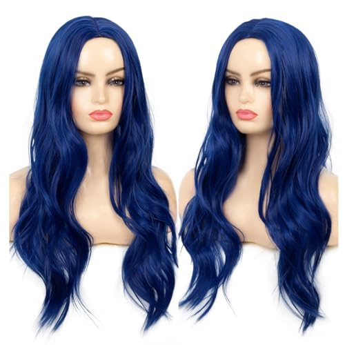 Blue Long Curly Wavy Synthetic Wig for Women - Heat Resistant Costume & Cosplay