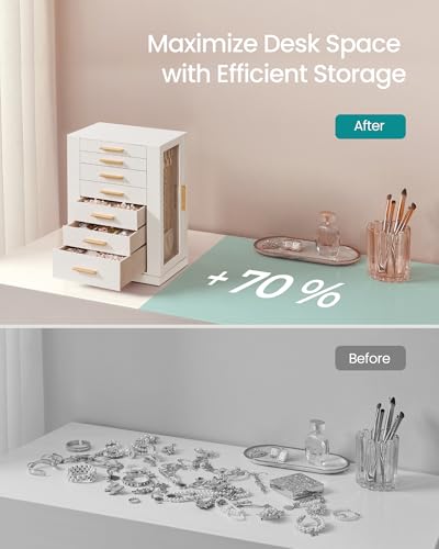Jewelry Box Organizer with 360° Rotating & 7 Drawers - Cloud White, 6.3 x 8.7 x 13 inches Variation of THIS listing