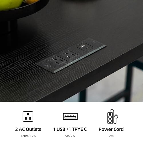 Finnhomy Black 3-Piece Dining Table Set with LED Lights & USB Power Outlets