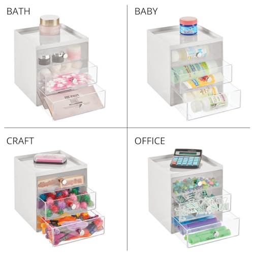 Large Stackable Makeup Organizer with 3 Drawers - Light Gray/Clear
