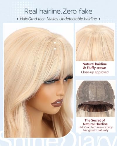 Creamy Platinum Blonde Wig 22" Long Layered Style with Bangs - High Volume & Realistic Hairline