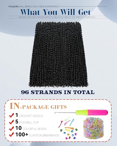Pre-Looped Passion Twist Crochet Hair Extensions 20 Inch - 8 Packs, Natural Black, Easy Install