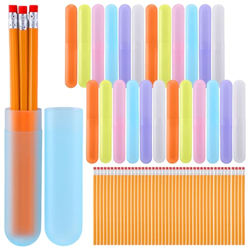 24 Pack Pastel Travel Toothbrush Holders with Pencils - Classroom & Travel Storage