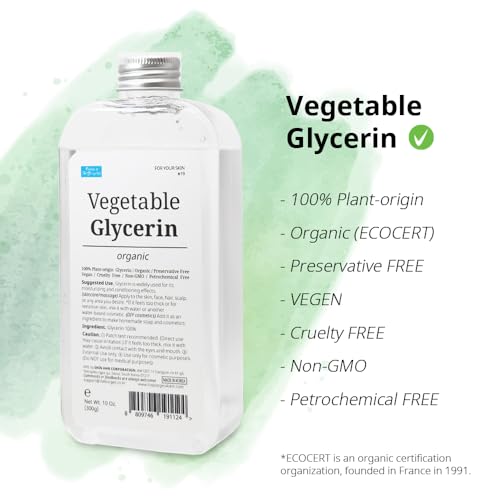 FOREST OF THE BORGES'S Vegetable Glycerin, 10 oz. (300g) organic, glycerine, moisturizer, for skin, scalp, DIY cosmetics, glycerin for skin, glicerina para la piel, organic vegetable glycerin