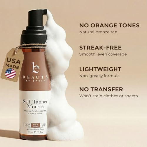 Self Tanner Mousse - USA Made with Natural & Organic Ingredients, Self Tanning Mousse for Dark Fake Tan, Sunless Tanner, Clear & Non Toxic Tanning Foam for Streak Free Finish & Natural Glow