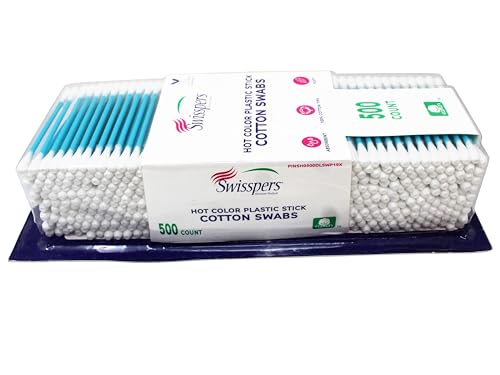 Swisspers Hot Color Cotton Swabs - 100% Cotton Tips, Vibrant Plastic Sticks, 500 Pack