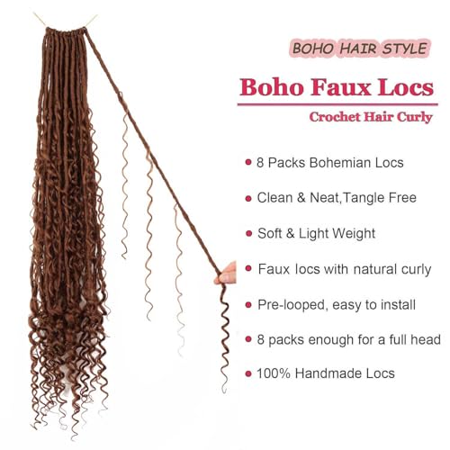 Goddess Locs Crochet Hair 30 Inch Boho Faux Locs Pack of 8 for Black Women