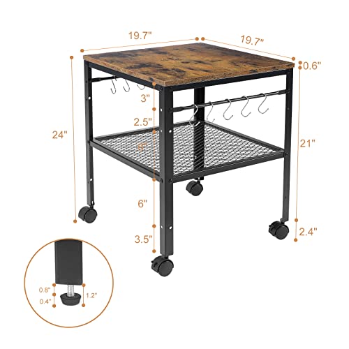 2-Tier Rustic End Table with Adjustable Height Shelf - Small Coffee & Nightstand