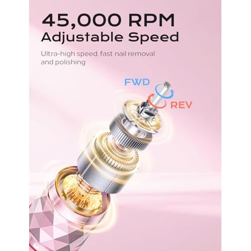 Electric Nail Drill Professional Kit: 45,000 RPM USB Rechargeable Efile Nail Drill Nail File with 12 Bits for Polishing Gel/Acrylic Nails- Portable Manicure Tool Set for Salon/Home-Pink