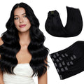 Clip-In Hair Extensions Human Hair 16 Inch Jet Black 120g 7pcs