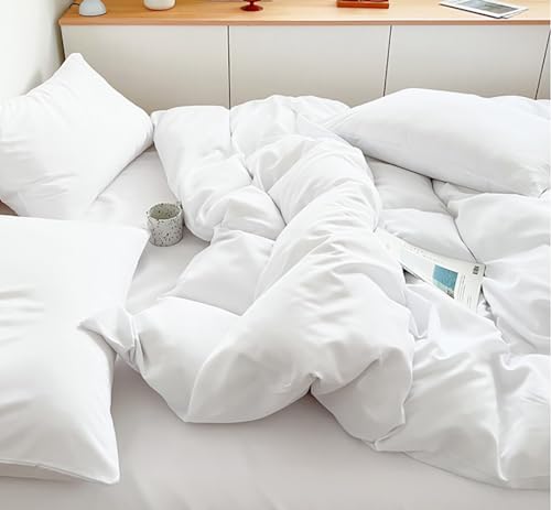 Queen White Bedding Comforter Set - Fluffy Lightweight Solid Color Bed Quilt