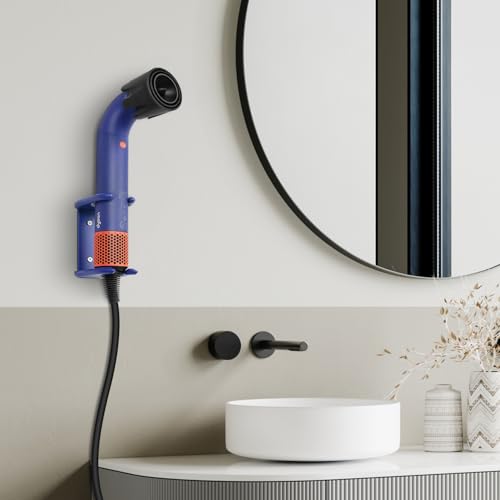 Wall Mount Organizer Compatible with Dyson Supersonic r¢â Hair Drye, Metal Storage Holder Compatible with Dyson Supersonic r for Bathroom Bedroom Hair Salon Barbershop (Blue)